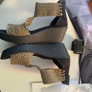Black and Gold Woven Wedge Sandals